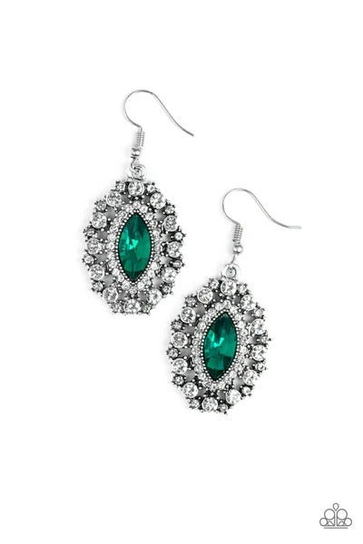 Paparazzi Jewelry | Long May She Reign - Green Earrings | Patty Conn's Bling Boutique